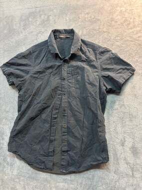 Nau Men's Short Sleeve Button-Down Shirt Charcoal Dotted Pattern